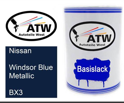 Nissan, Windsor Blue Metallic, BX3: 500ml Lackdose, von ATW Autoteile West.